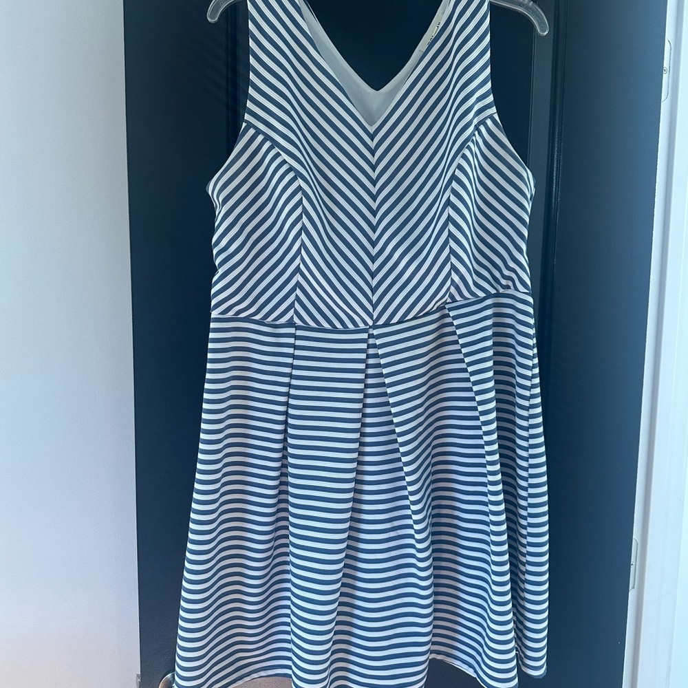Monteau Navy and White Striped Top